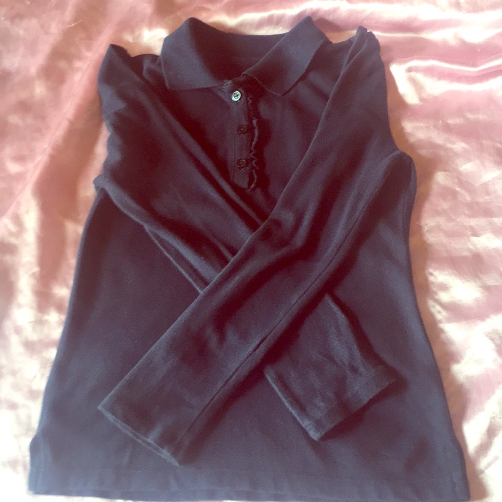 Girls blue long sleeve school polo shirt.